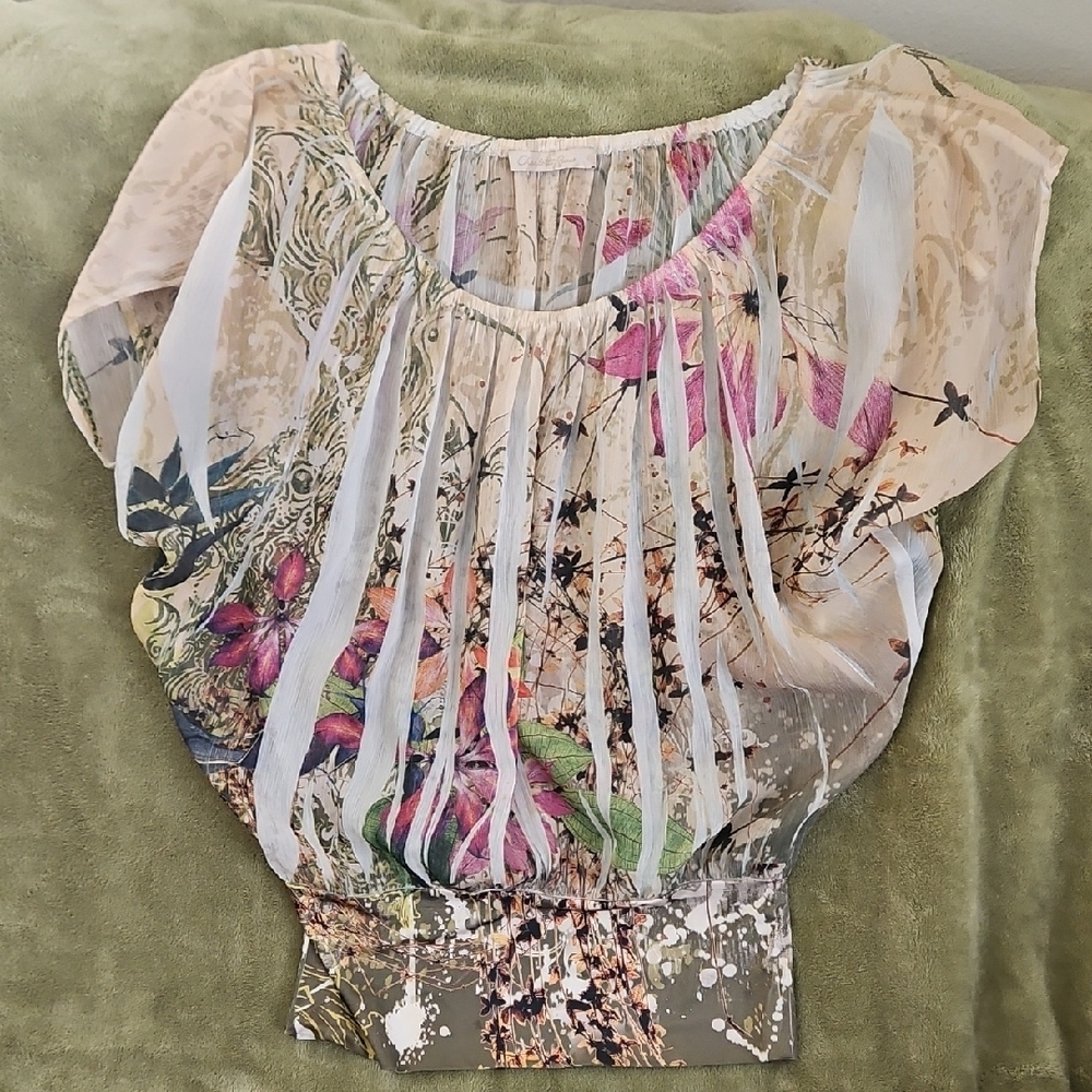 Charlotte Russe Pink Flutter Sleeve Blouse with Bib Collar
